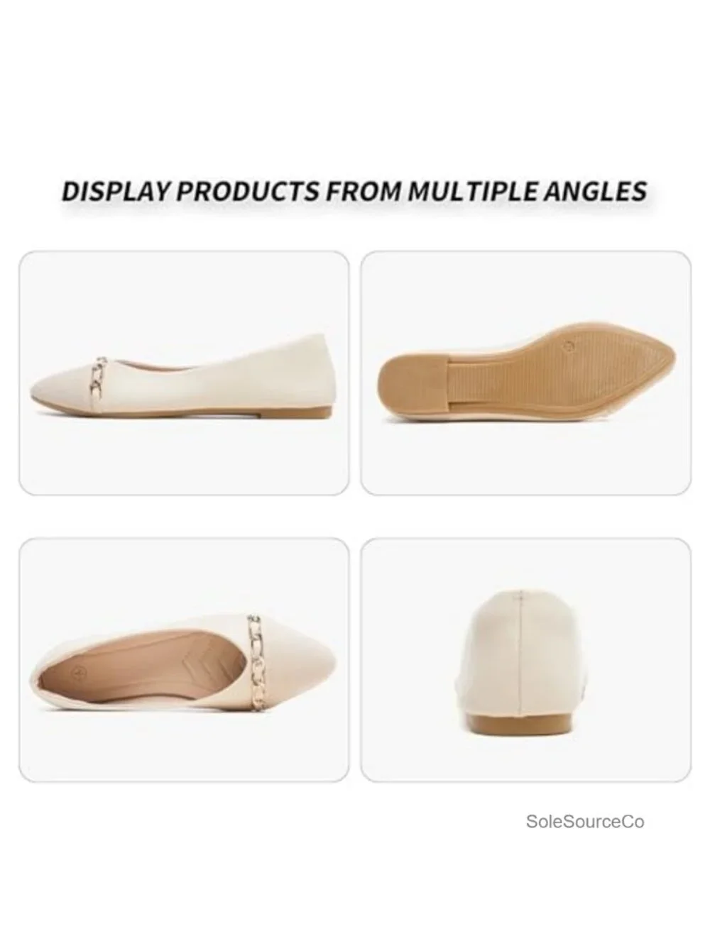 Faux Leather Crimping Ballet Flats with Memory Foam Insole, Pointed Toe Dress